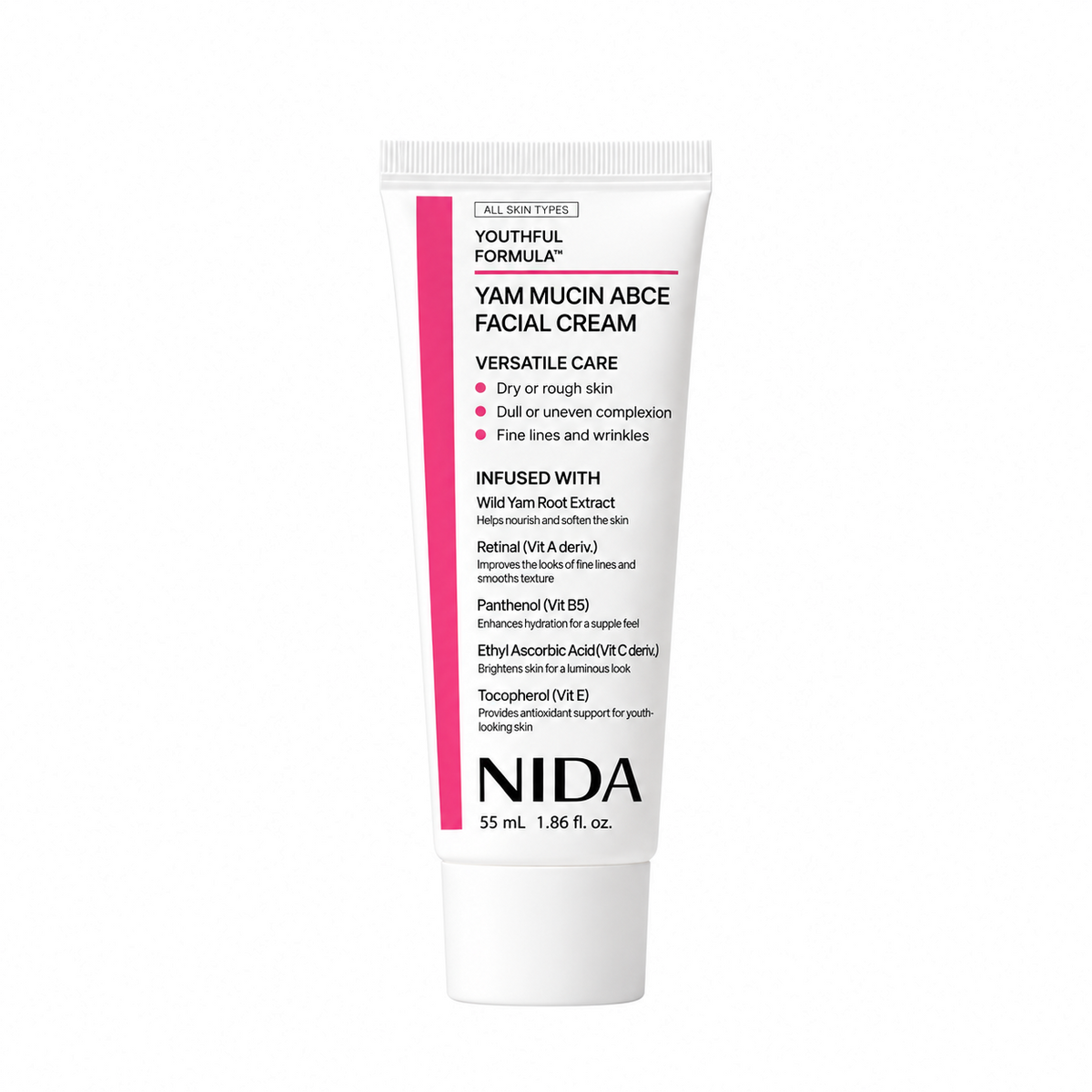 NIDA Youthful Formula™ Yam Mucin ABCE Facial Cream 55 ml on a clean pure white background