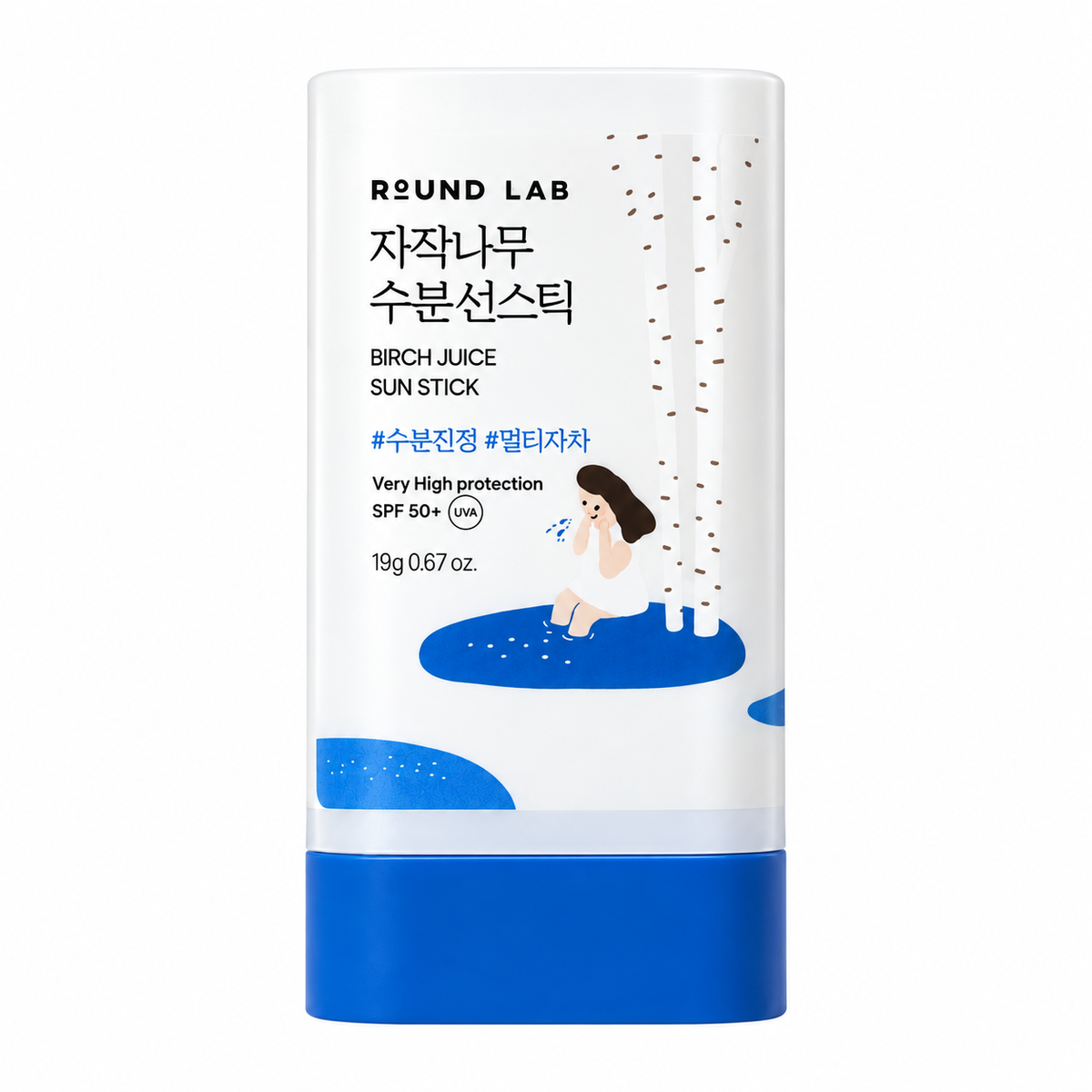 ROUND LAB Birch Juice Moisturizing Sun Stick SPF50+ na czystym białym tle